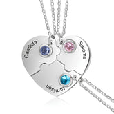 Custom Puzzle Heart Necklace with Birthstones