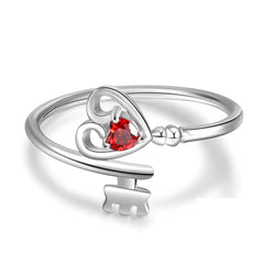 Personalized Heart Key Birthstone Ring
