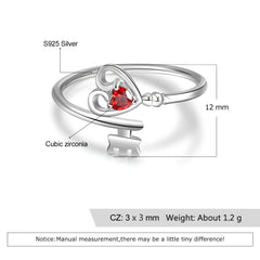Personalized Heart Key Birthstone Ring