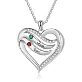 Engraved Heart Necklace with Birthstones