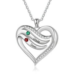Engraved Heart Necklace with Birthstones