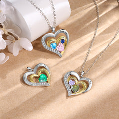 Double Heart Name Necklace with Birthstones