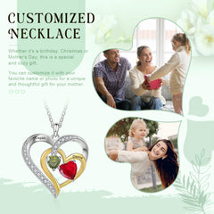 Double Heart Name Necklace with Birthstones