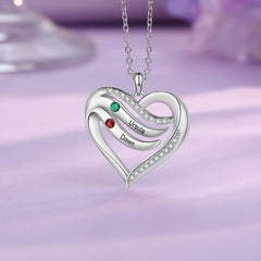 Engraved Heart Necklace with Birthstones