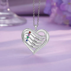 Engraved Heart Necklace with Birthstones