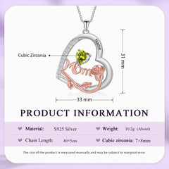 Personalized Mom Necklace – Heart & Rose Design