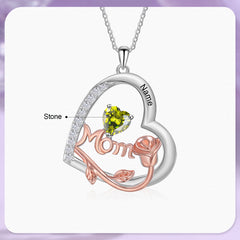 Personalized Mom Necklace – Heart & Rose Design