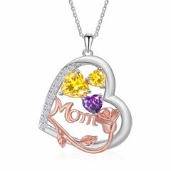 Personalized Mom Necklace – Heart & Rose Design
