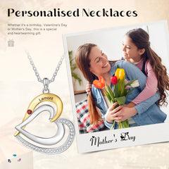 Gold & Silver Heart Necklace with Birthstones