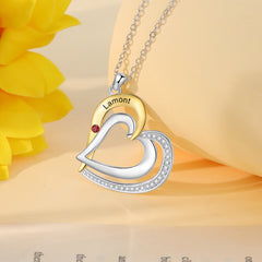 Gold & Silver Heart Necklace with Birthstones