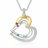 Gold & Silver Heart Necklace with Birthstones
