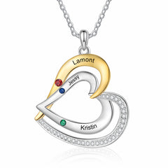 Gold & Silver Heart Necklace with Birthstones
