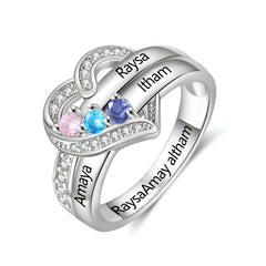 Heart Birthstone Ring with Engraved Names