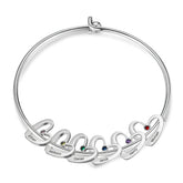 Mom Heart & Birthstone Charm Bangle