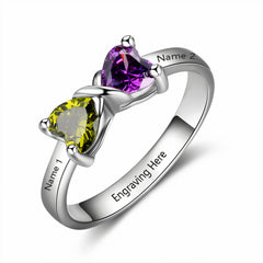 Double Name Ring with Birthstones