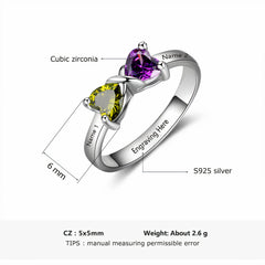 Double Name Ring with Birthstones