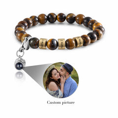 Tiger Eye Beaded Bracelet with Names & Photo
