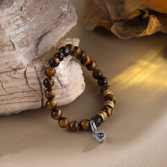 Tiger Eye Beaded Bracelet with Names & Photo