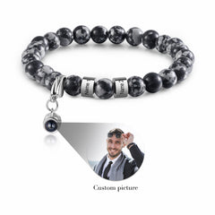 Custom Name Bracelet – Black & White Beads + Photo