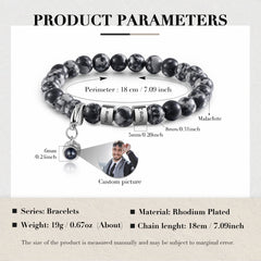 Custom Name Bracelet – Black & White Beads + Photo