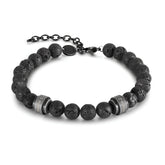 Engraved Black Lava Stone Bead Bracelet
