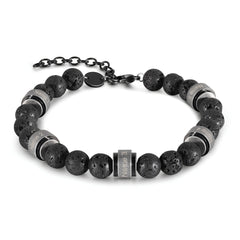 Engraved Black Lava Stone Bead Bracelet