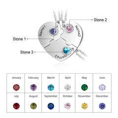 Custom Puzzle Heart Necklace with Birthstones