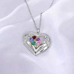Angel Wing Heart Necklace with Birthstones