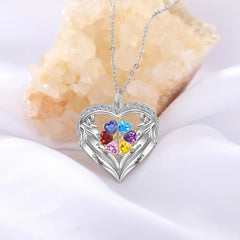 Angel Wing Heart Necklace with Birthstones