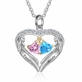 Angel Wing Heart Necklace with Birthstones