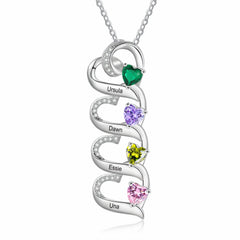 Stacked Hearts Birthstone Necklace
