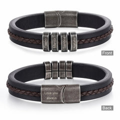 Vintage Leather Name Bracelet for Men