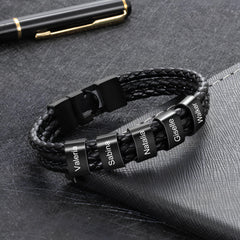 Black Leather Charm Bracelets for Men