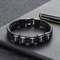 Black Leather Charm Bracelets for Men