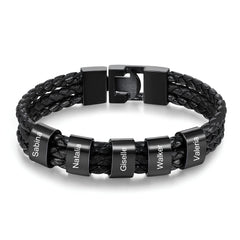 Black Leather Charm Bracelets for Men
