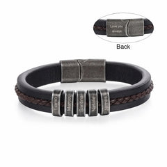 Vintage Leather Name Bracelet for Men