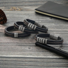 Vintage Leather Name Bracelet for Men