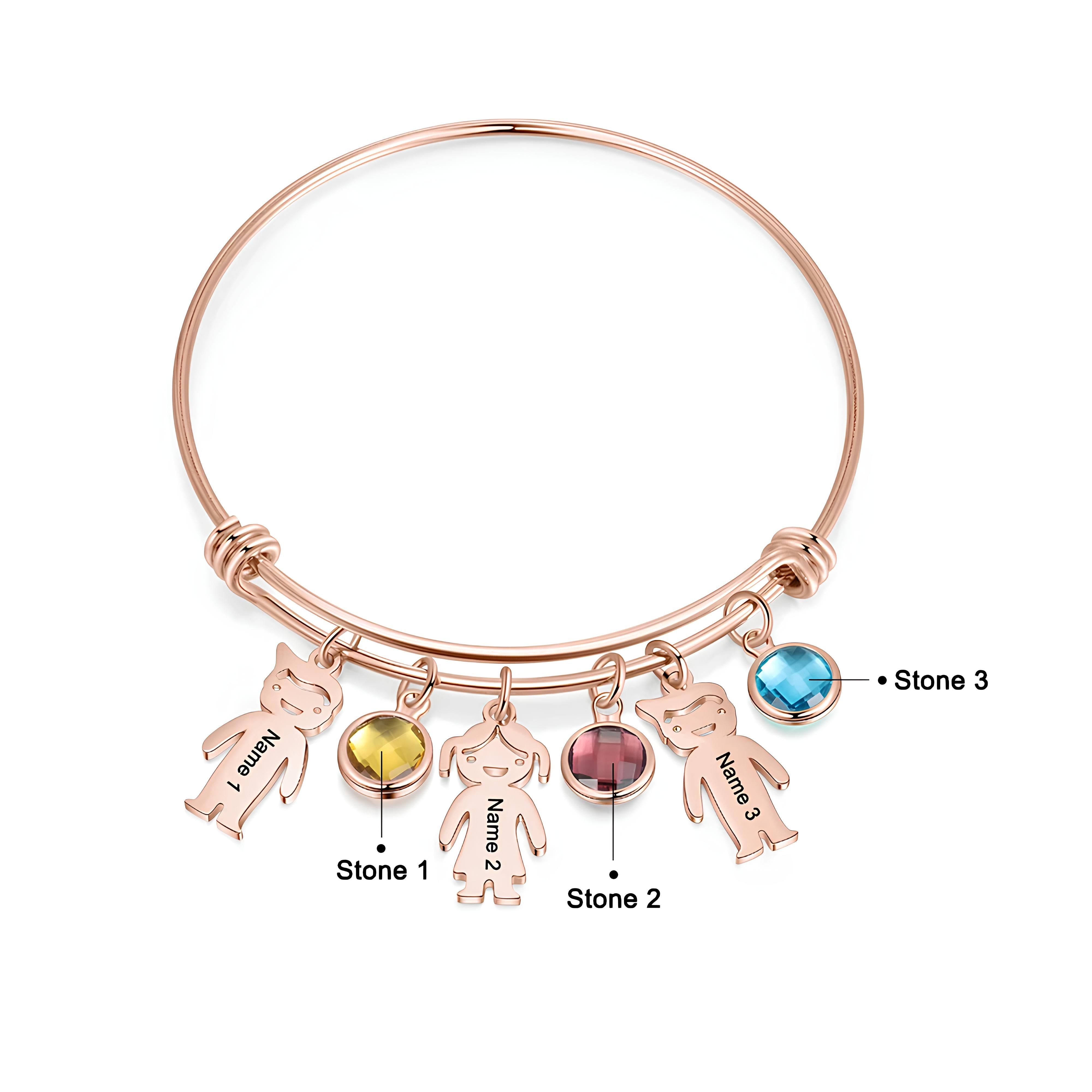 Custom Kids Charm Bangle – Names & Birthstones