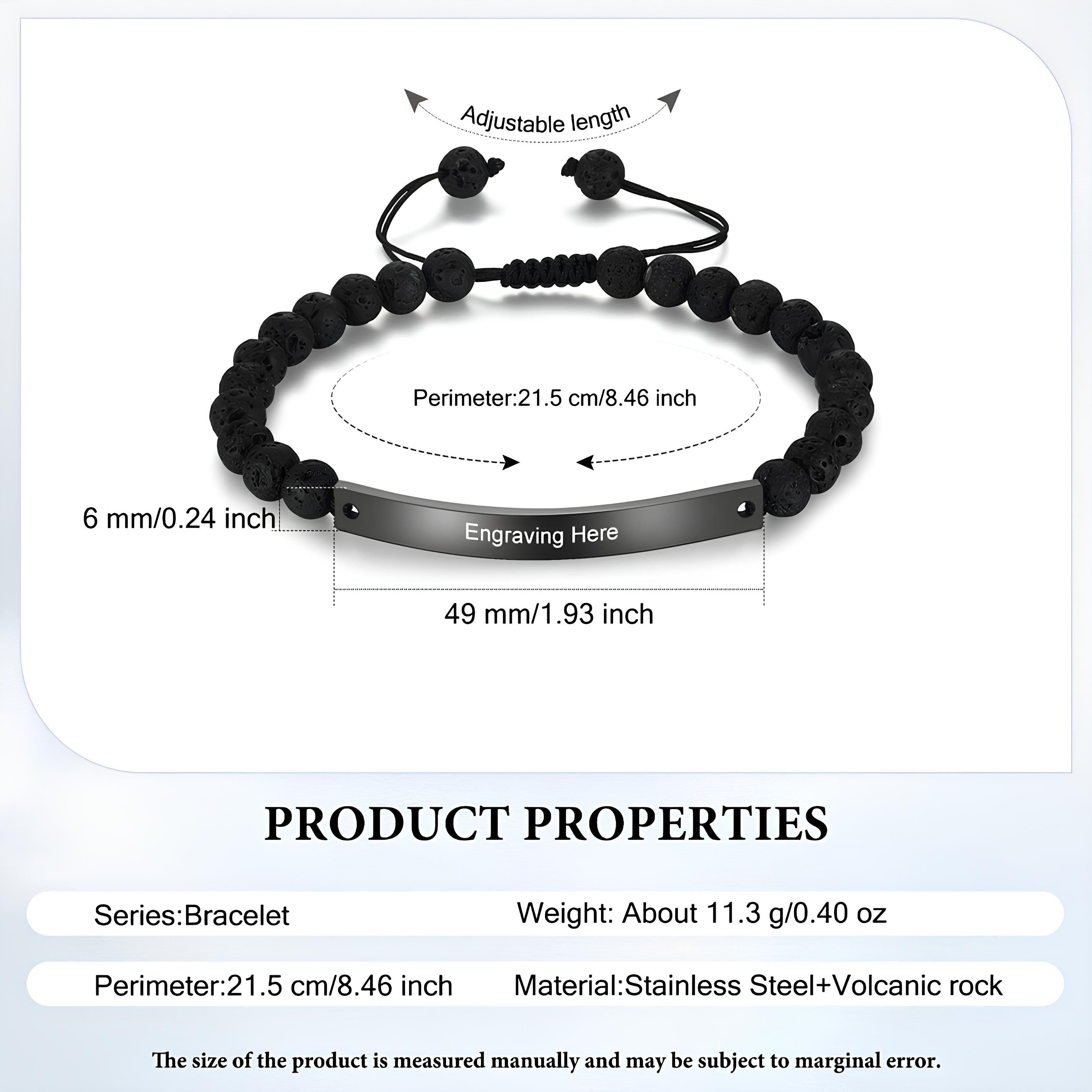 Custom Lava Rock Bar ID Bracelet