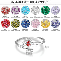 Personalized Heart Key Birthstone Ring
