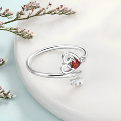 Personalized Heart Key Birthstone Ring