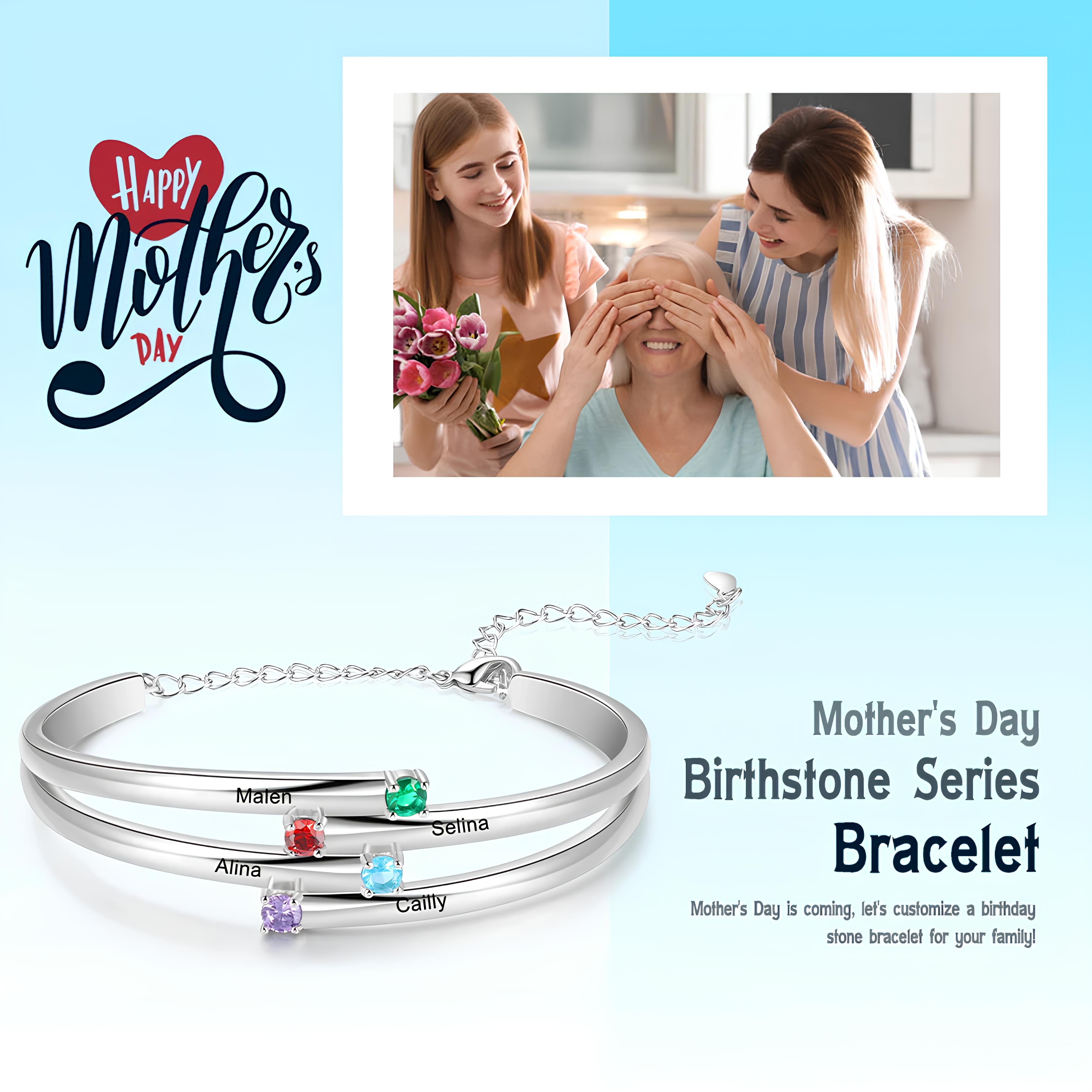 Mom Bangle with Kids' Names & Birthstones