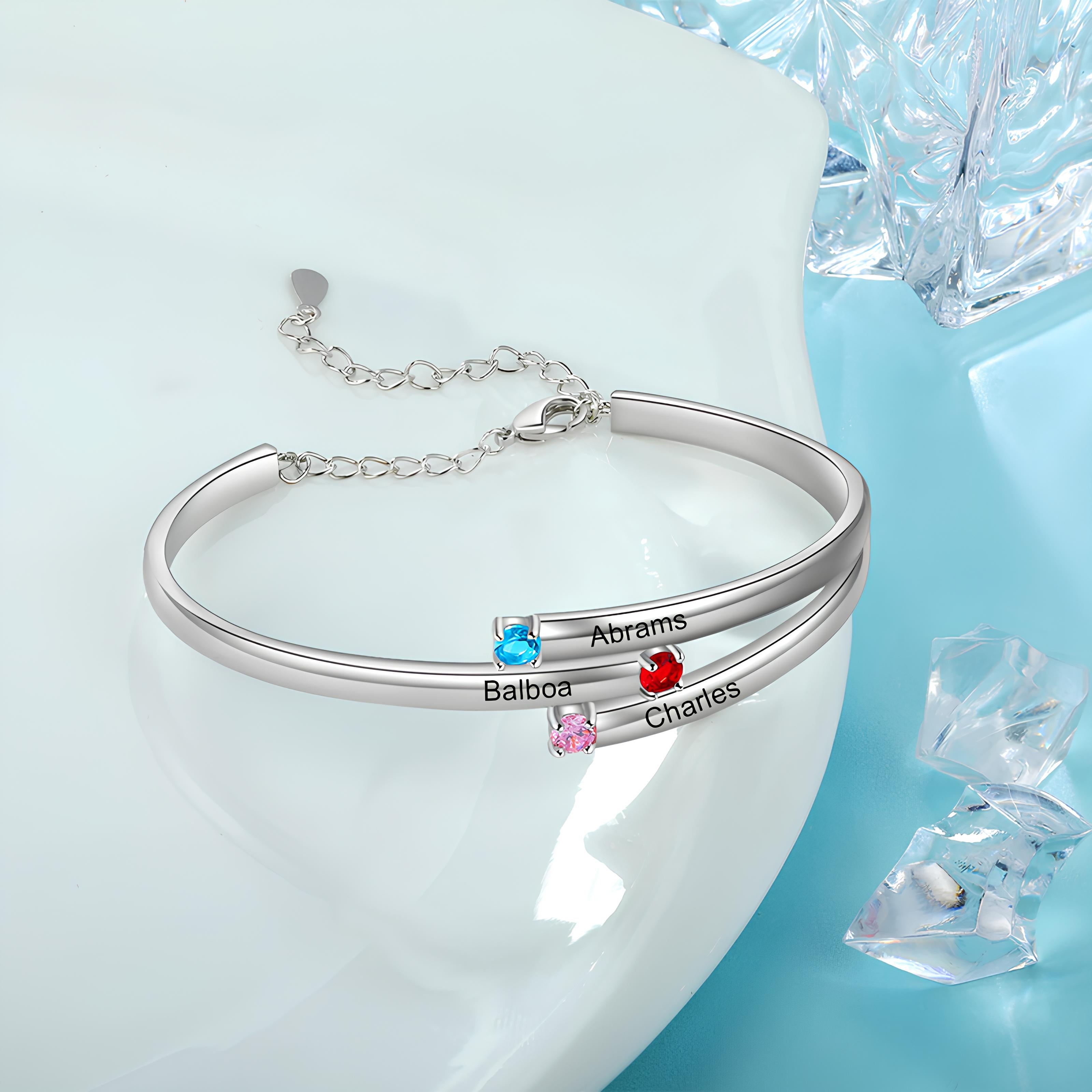 Mom Bangle with Kids' Names & Birthstones