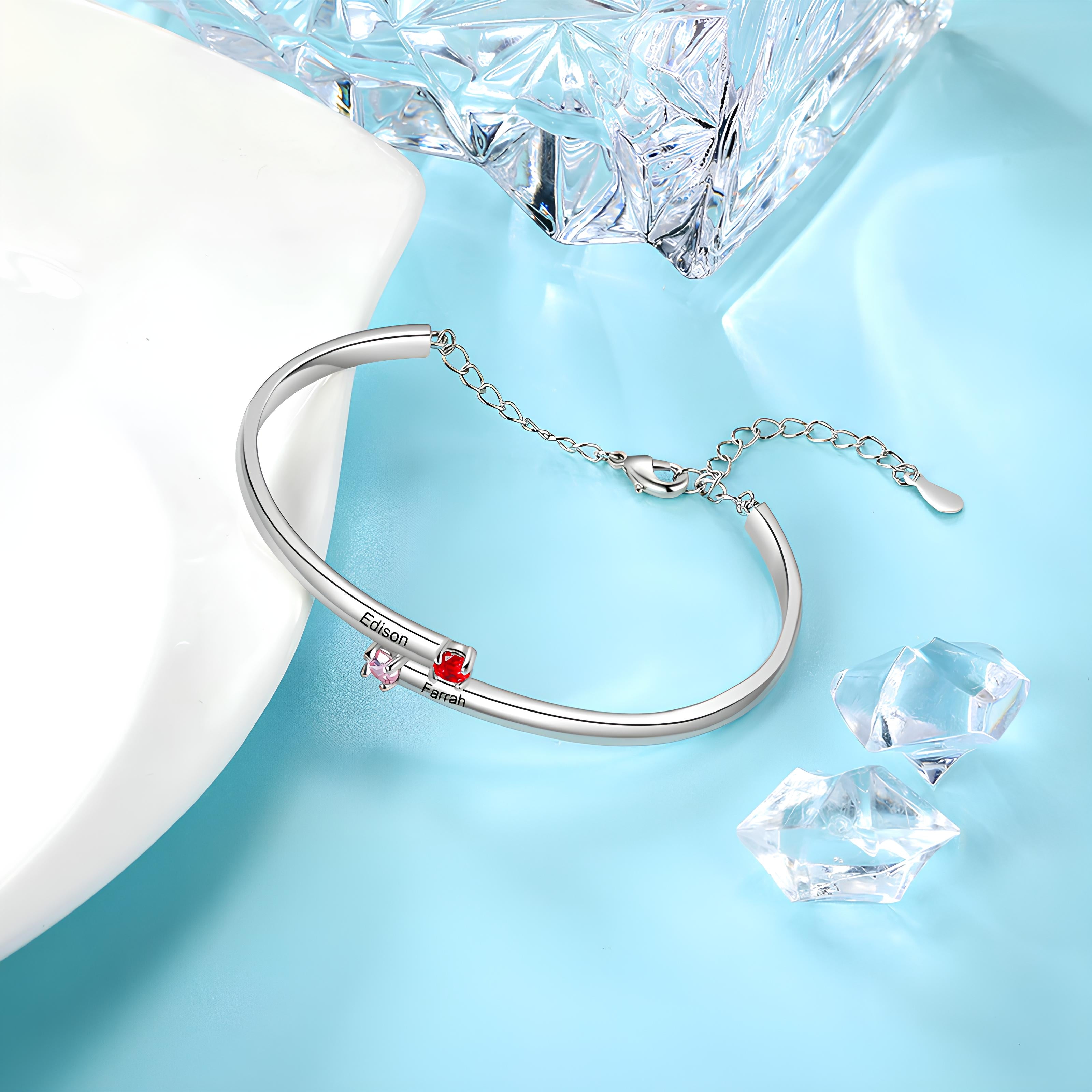 Mom Bangle with Kids' Names & Birthstones