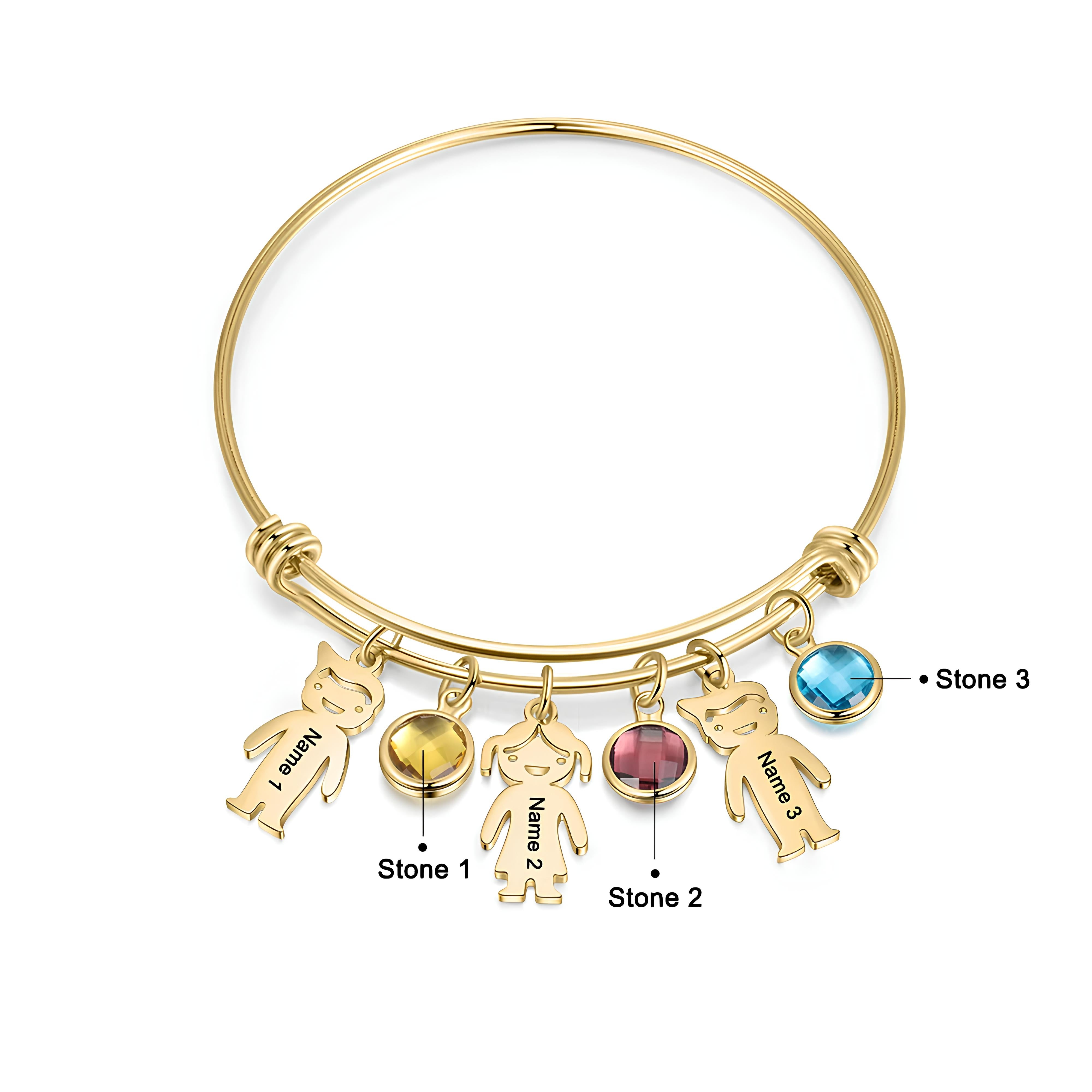 Custom Kids Charm Bangle – Names & Birthstones