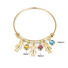 Custom Kids Charm Bangle – Names & Birthstones