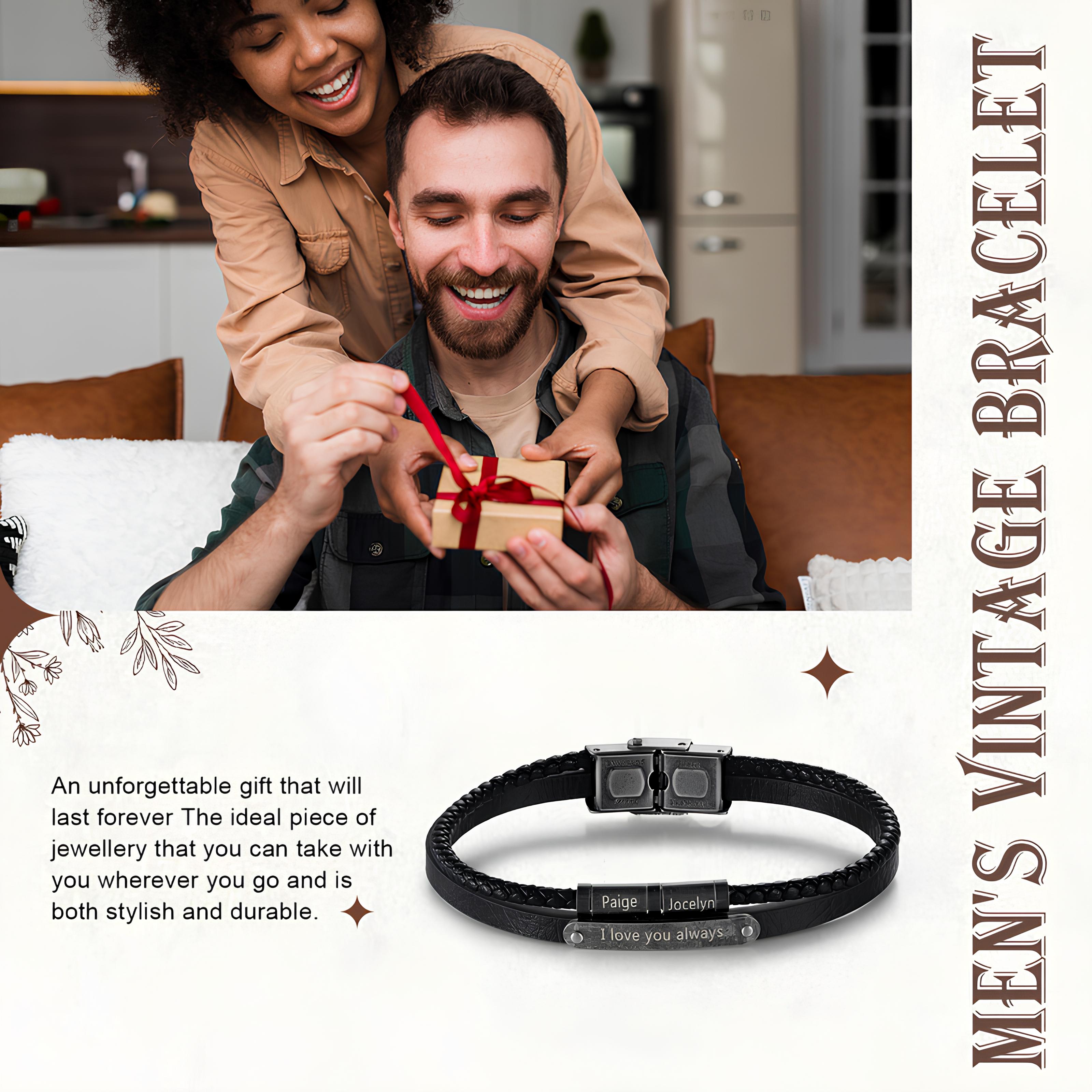 Black Braided Bracelet with Name Beads