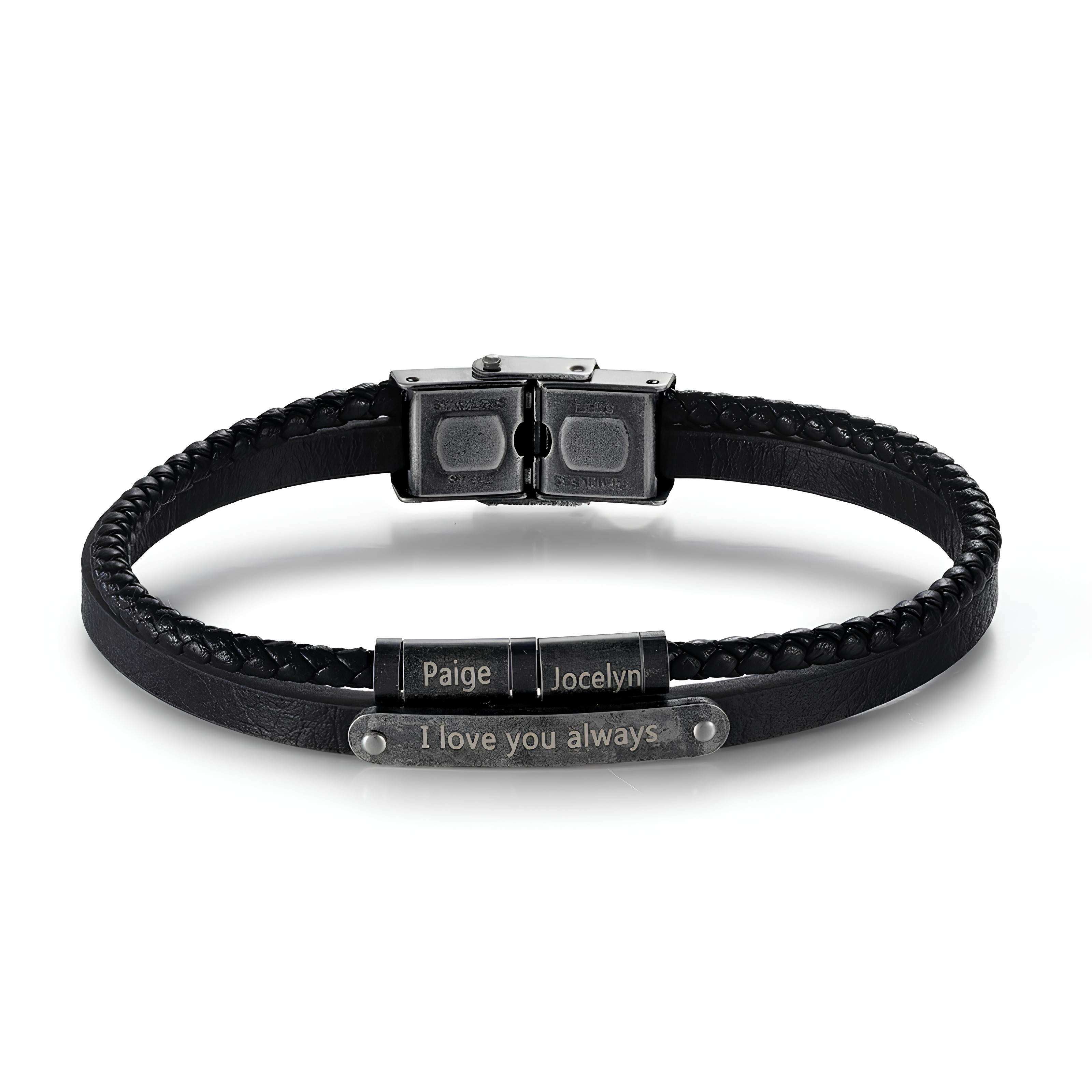 Black Braided Bracelet with Name Beads
