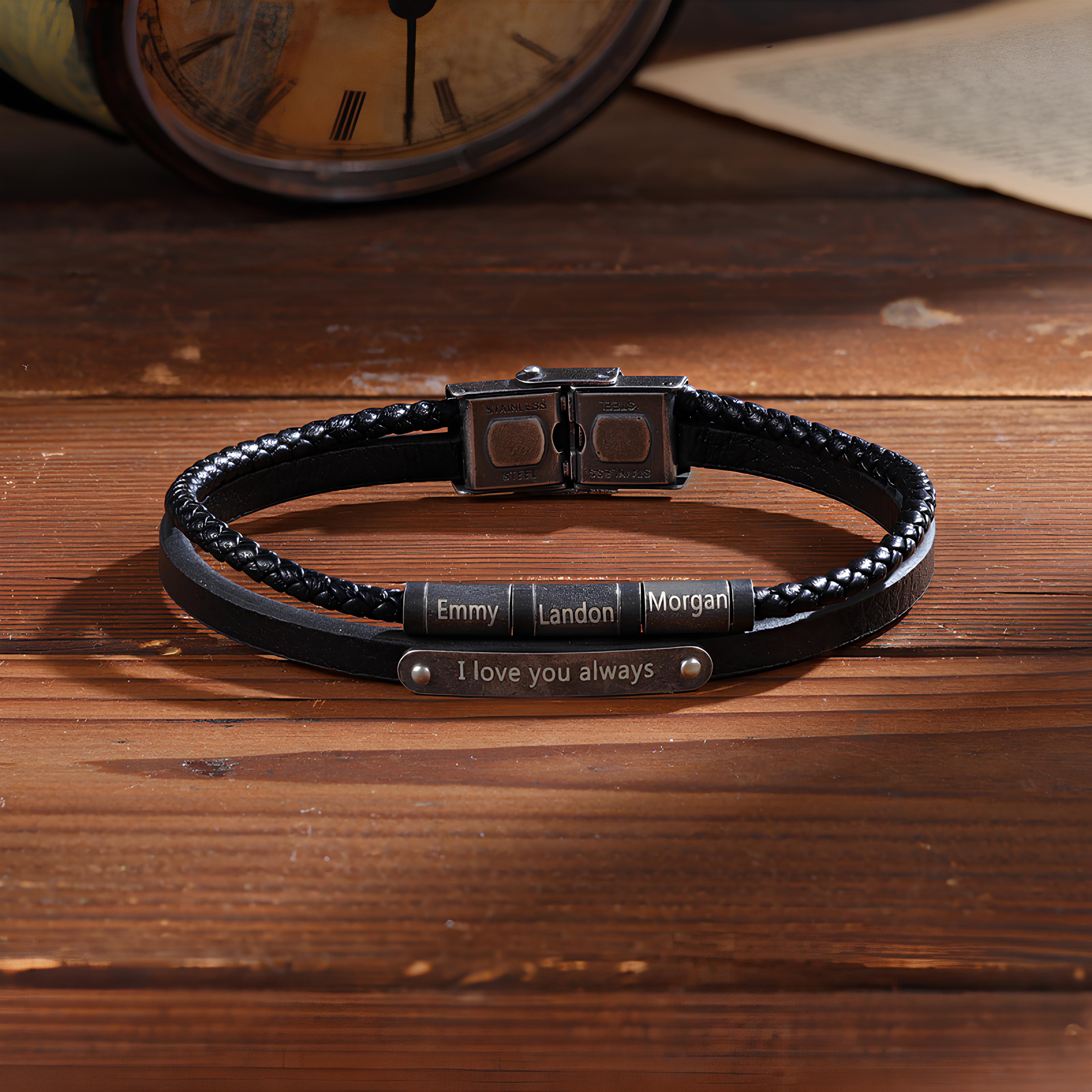Black Braided Bracelet with Name Beads