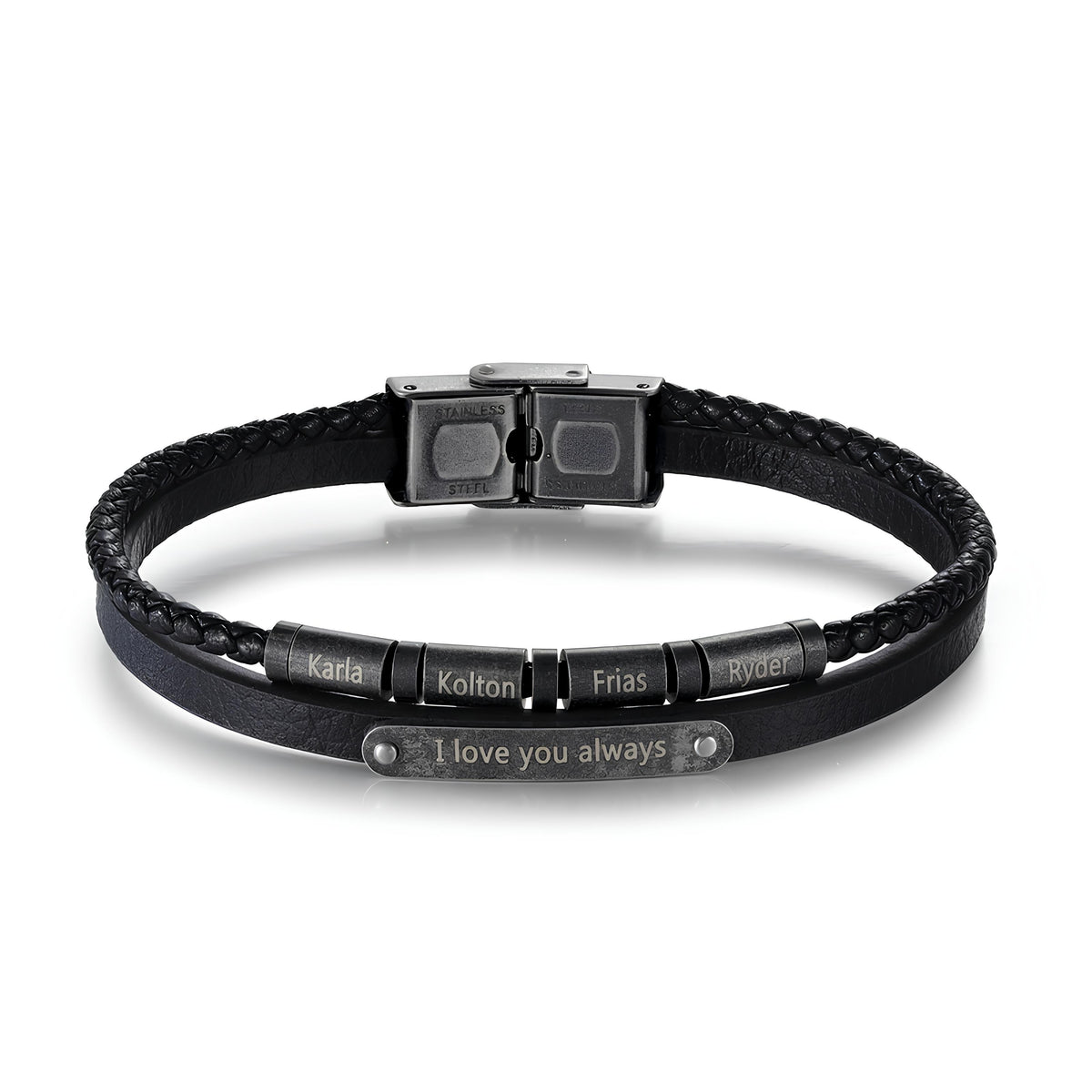 Black Braided Bracelet with Name Beads